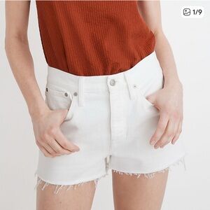 Madewell Relaxed White High Waist Denim Shorts with Frayed Hem